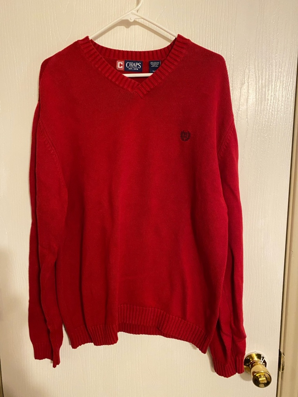 Chaps Men’s V-Neck Sweater in Bright Red